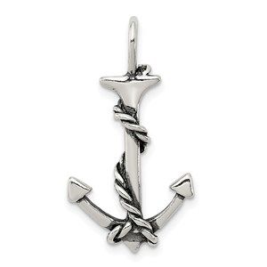 Sterling Silver 3D Antiqued Anchor & Rope Small Necklace Charm Pendant Unisex